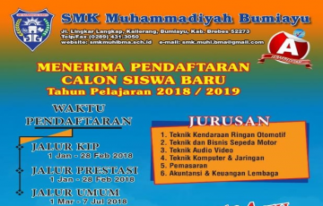 Pendaftaran Siswa Baru SMK Muhammadiyah Bumiayu Tahun Pelajaran 2018/2019