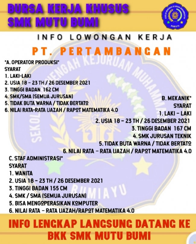 INFO LOKER PT. PERTAMBANGAN